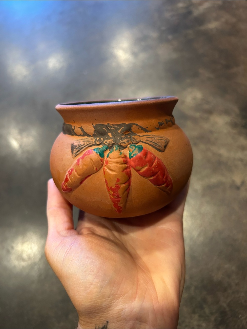 Hand-Painted Terracotta Chili Pepper Pot